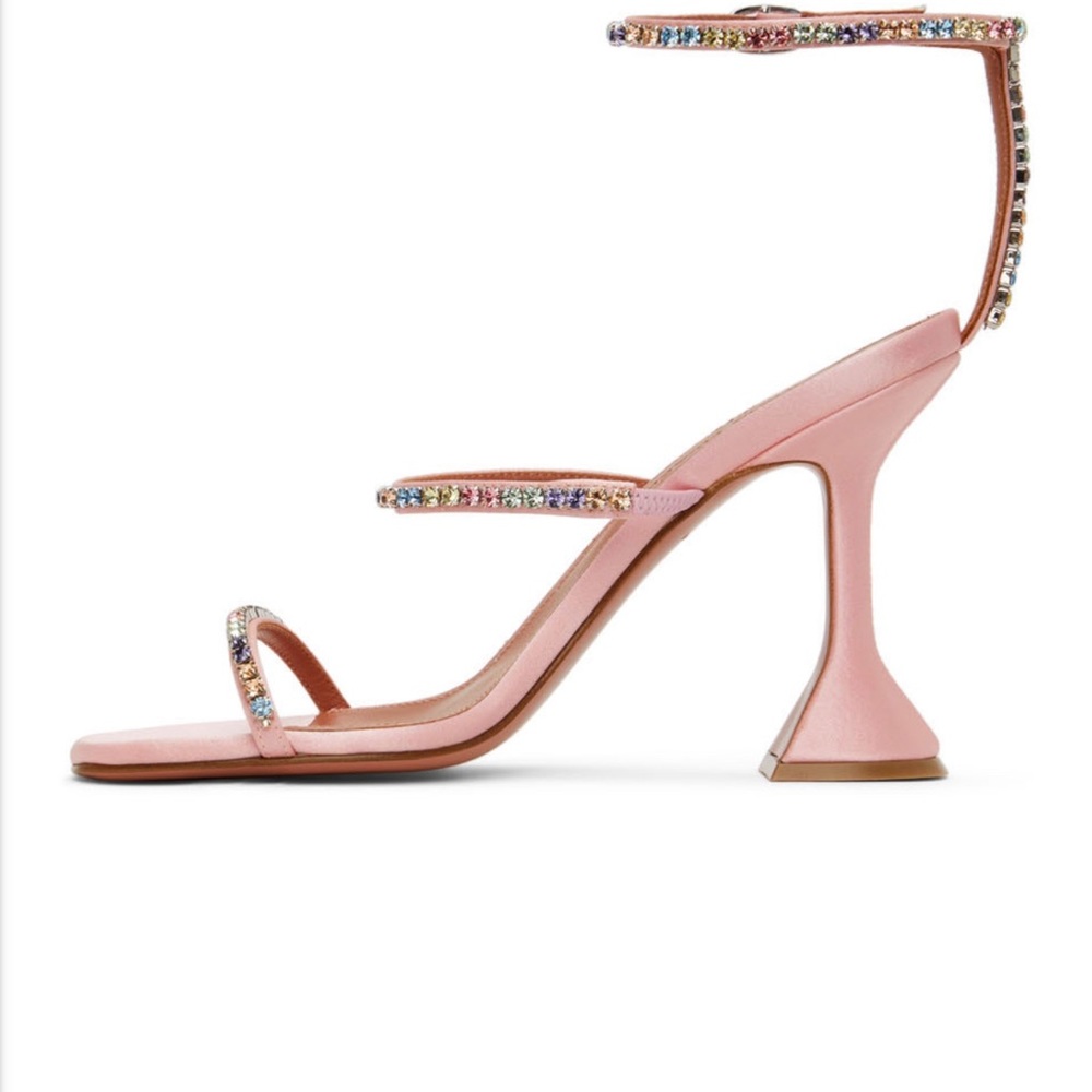 🆕 Amina Muaddi Pink Gilda Slipper Heeled Sandals